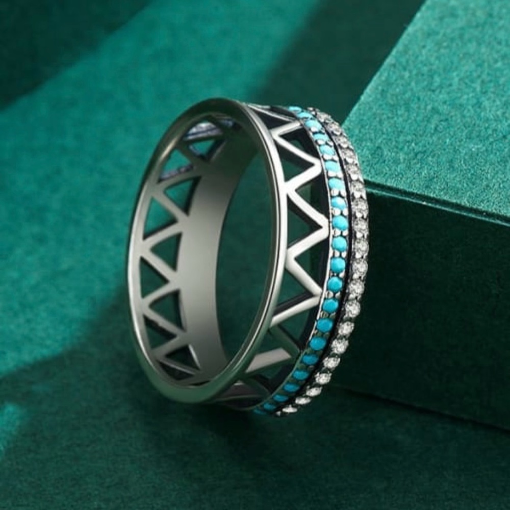 925 Sterling Silver Turquoise Geometric Trend Stackable Ring